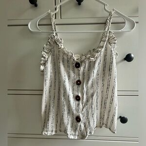 Altar’d State Black Cream Adjustable Spaghetti Strap Button Down Ruffle Top S